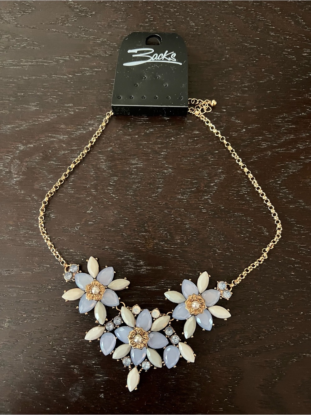 Blue & Cream Floral Statement Necklace